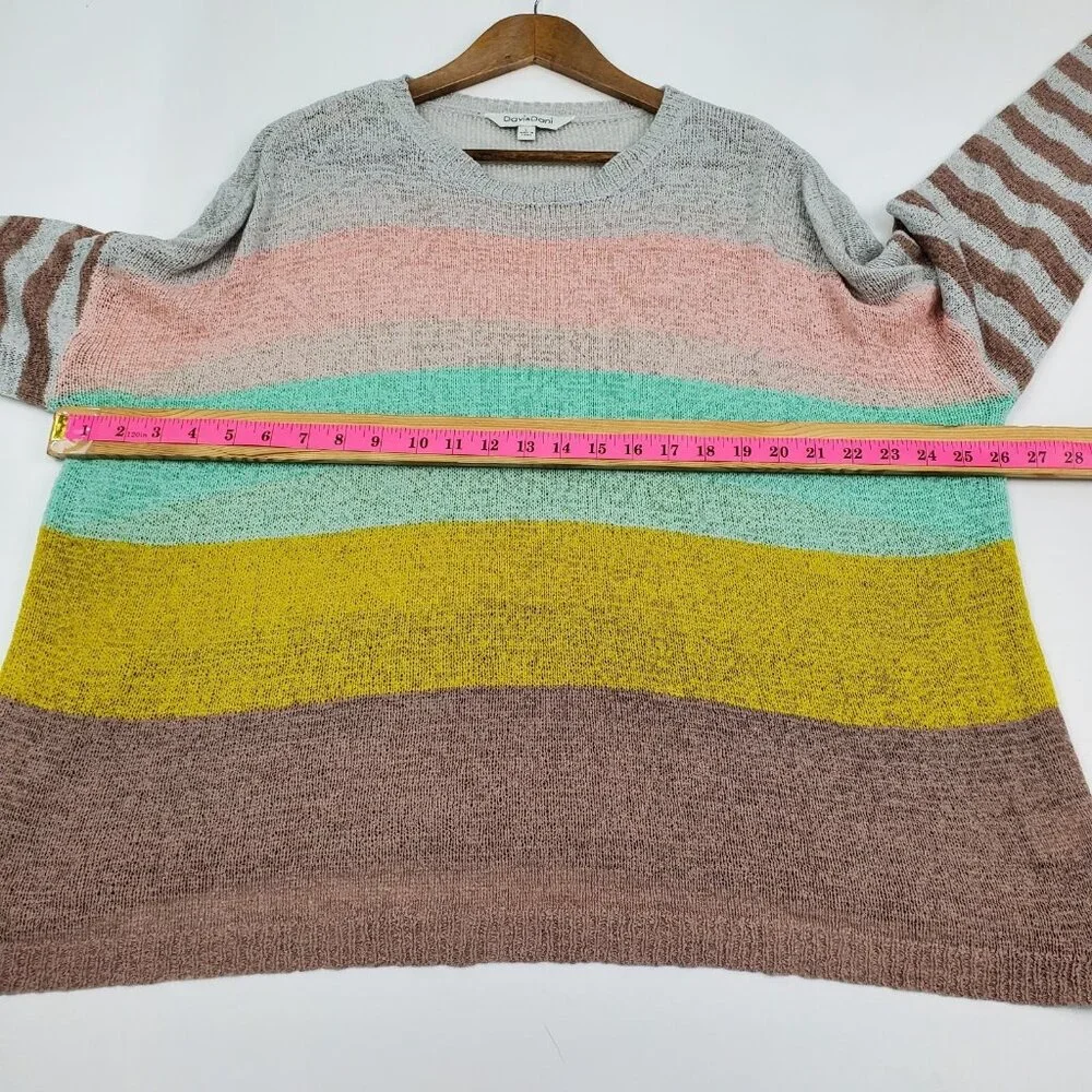 Davi & Dani Color Block Striped Sleeve Pullover Sweater L‎ Multicolor Knit Top
